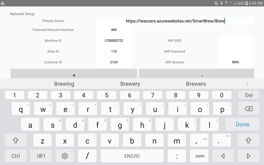 App Network Screen - TeaWorld Primary Server